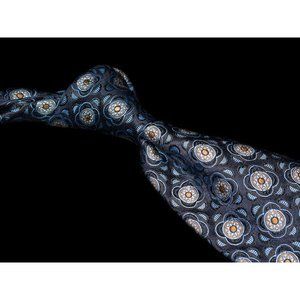 XMI Platinum Navy Blue Light Blue Quatrefoil 100% Silk Mens Designer Tie XL